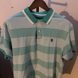 US Polo Assn. Men's Extra Large Green and White Striped Polo